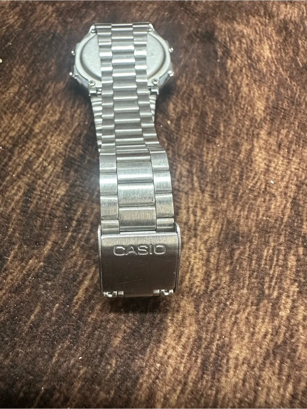 Casio Silver Stainless Steel Digital Watch with Black Dial Accents